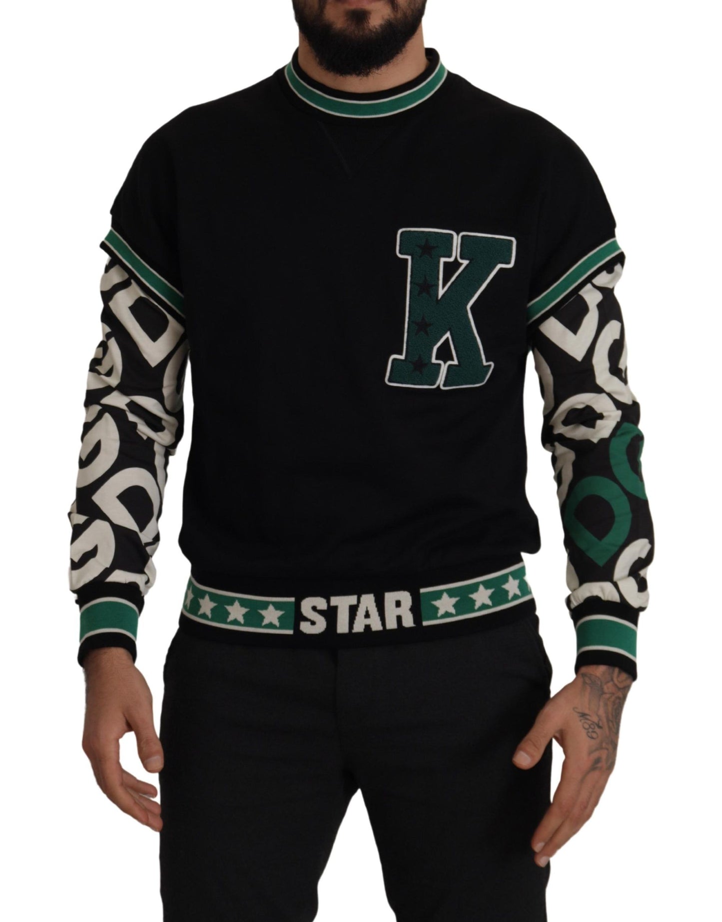 - Regal Crewneck Pullover Sweater - Black & Green