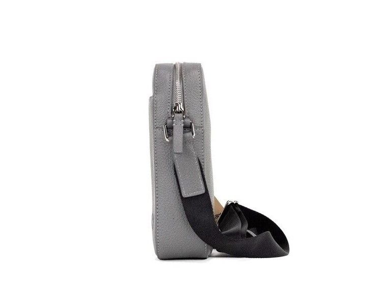 - Thornton Small Grey Embossed Logo Grainy Leather Crossbody Handbag