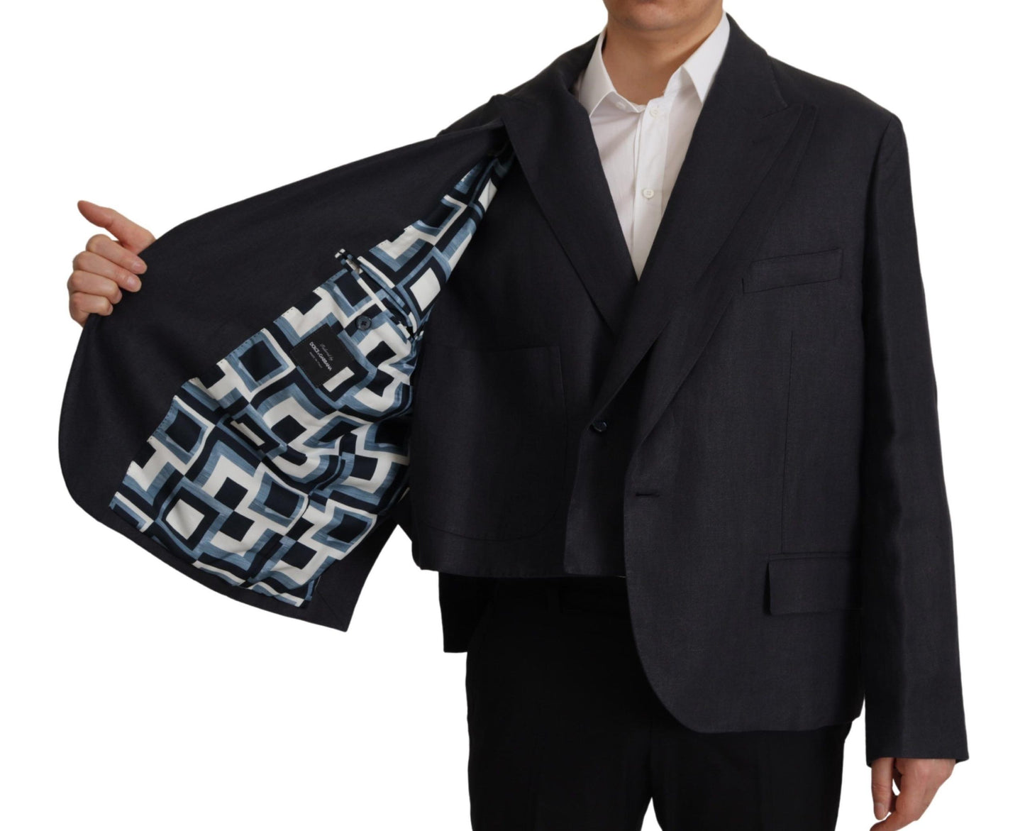 - Sleek Double Breasted Navy Linen Blazer