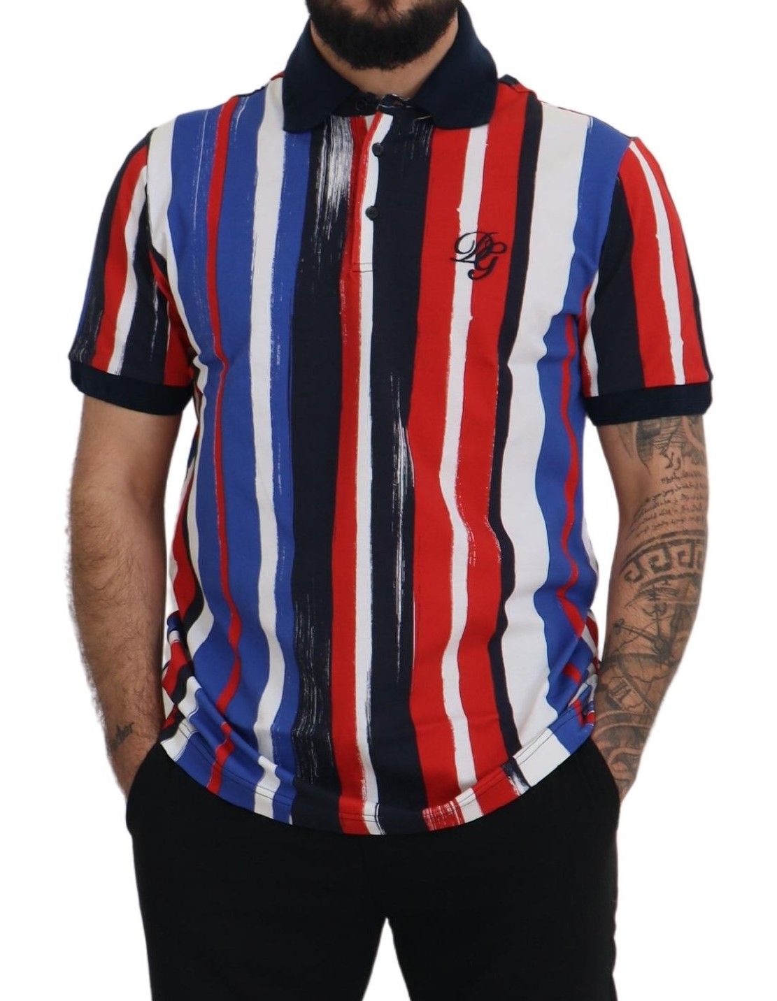 - Elegant Striped Cotton Polo T-shirt