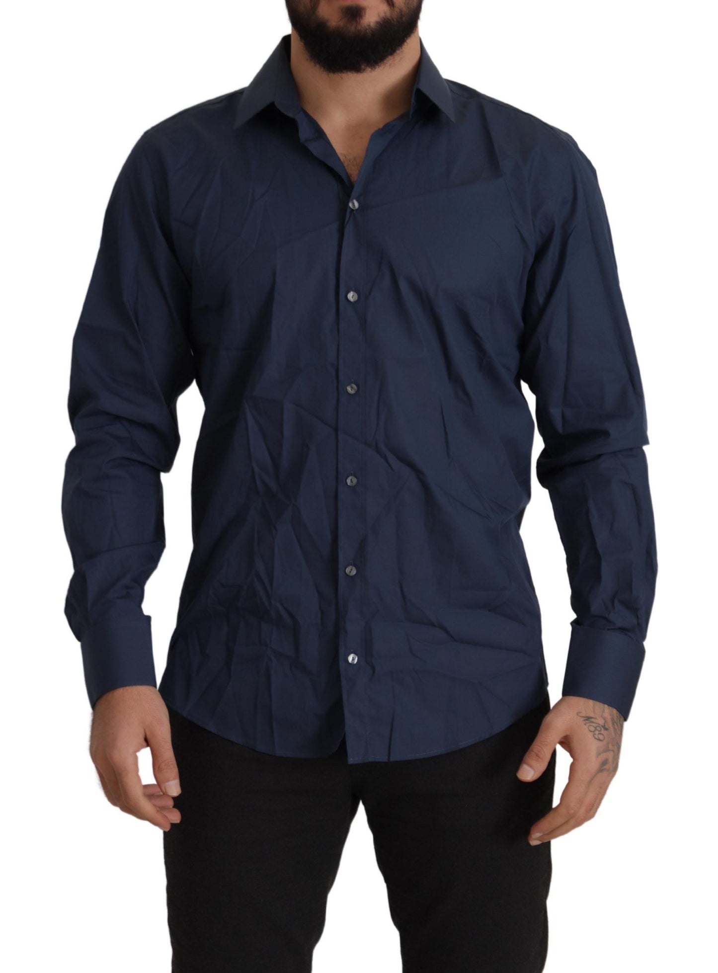 Dolce & Gabbana Slim Fit Blue Martini Dress Shirt for Men
