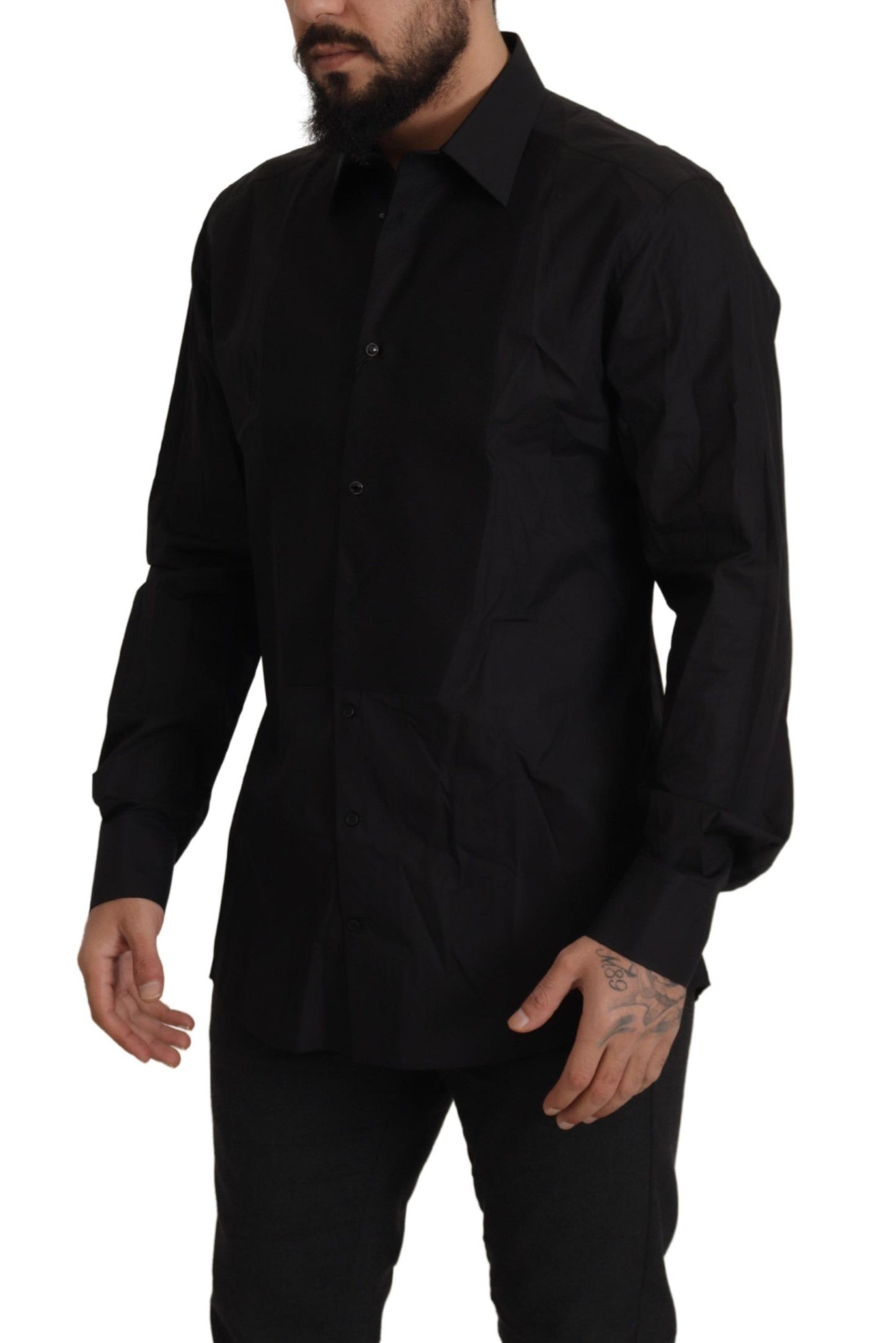 - Sleek Black Tuxedo Dress Shirt - Slim Fit