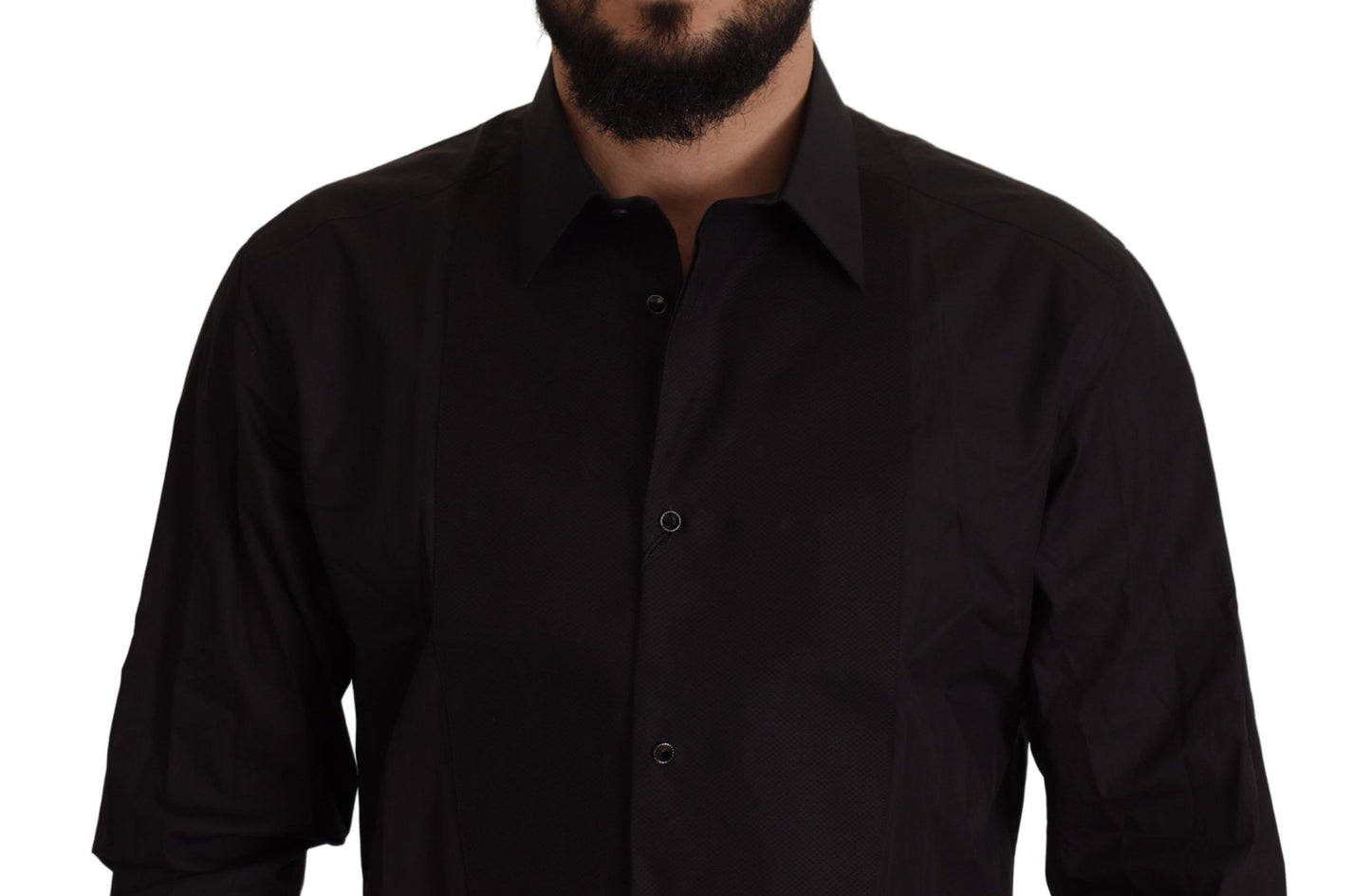 - Sleek Black Tuxedo Dress Shirt - Slim Fit