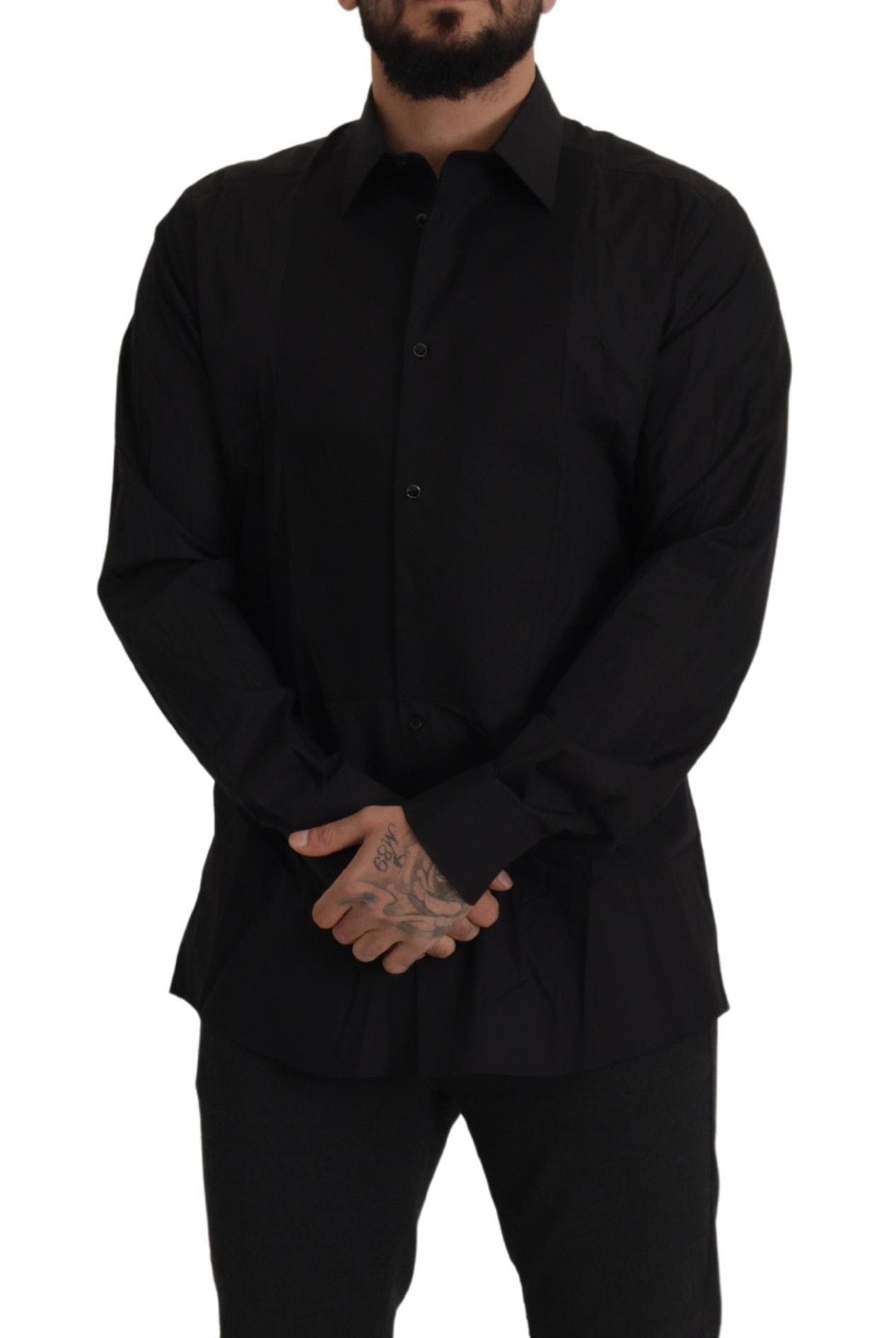 - Sleek Black Tuxedo Dress Shirt - Slim Fit