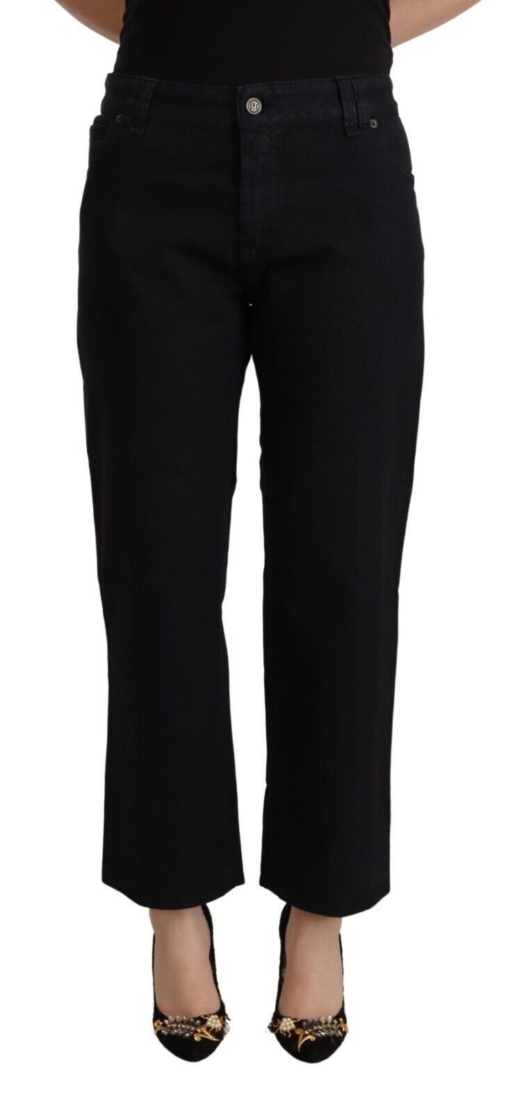 - Elegant High Waist Cropped Jeans