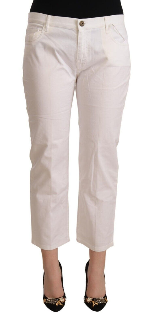 - Chic White Mid Waist Skinny Cropped Jeans