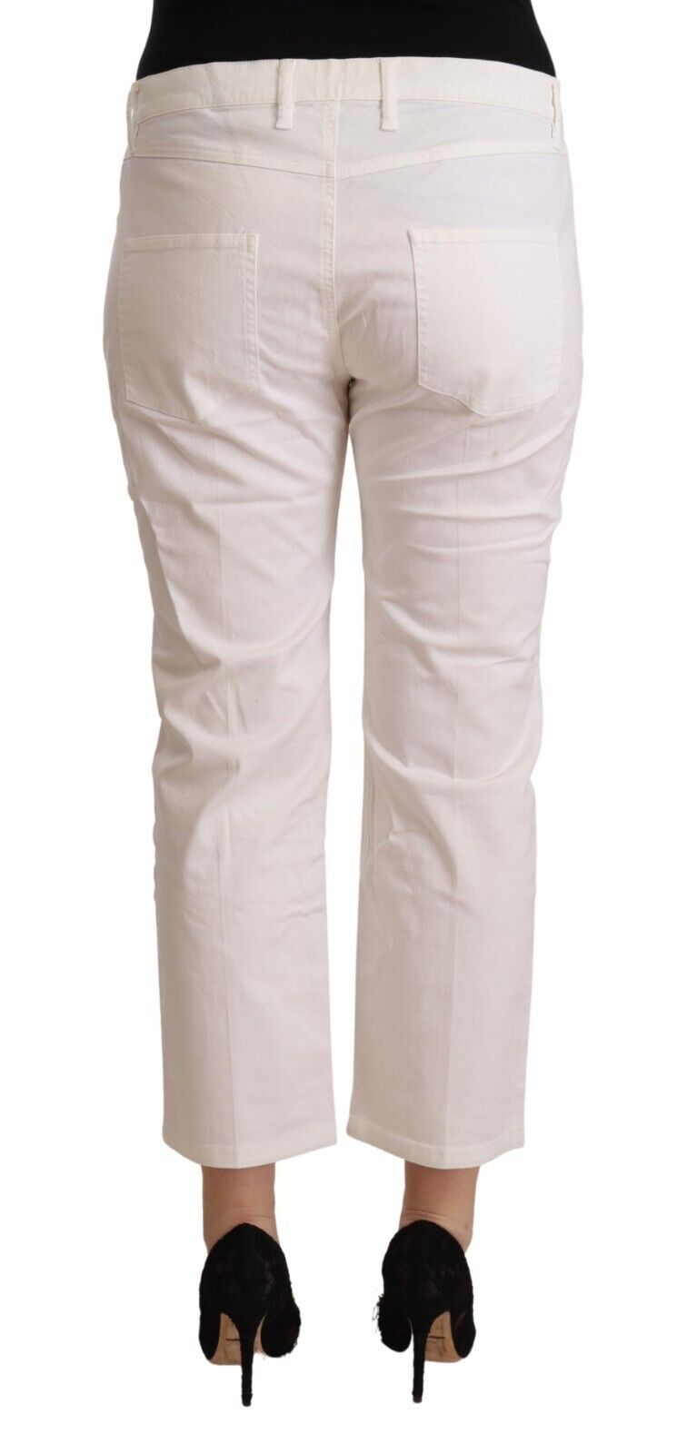 L'Autre Chose White Mid Waist Skinny Cropped Jeans