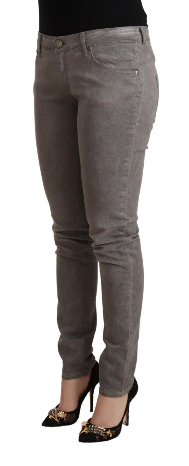 - Chic Gray Low Waist Skinny Cotton Jeans