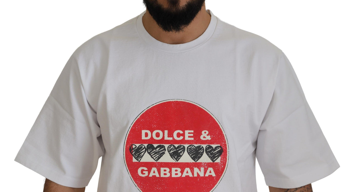 - Chic White Cotton Heart Amor T-shirt