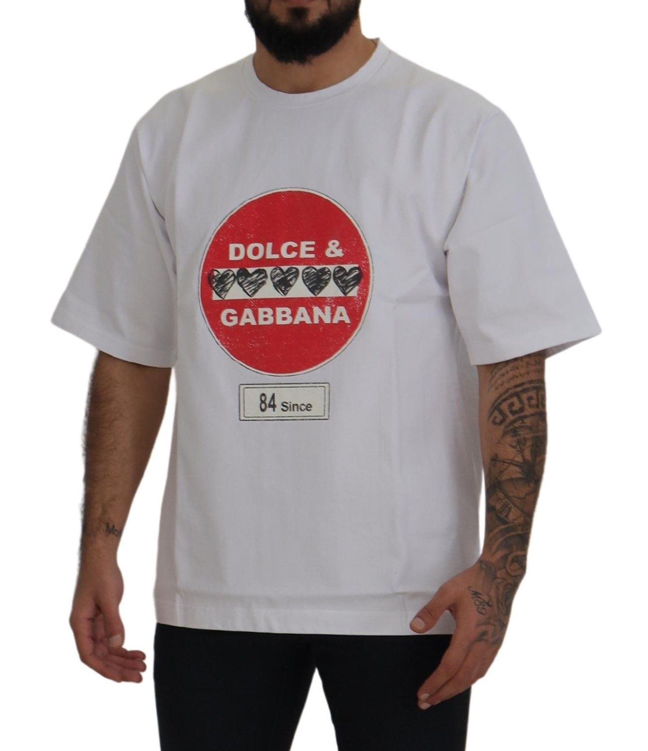- Chic White Cotton Heart Amor T-shirt