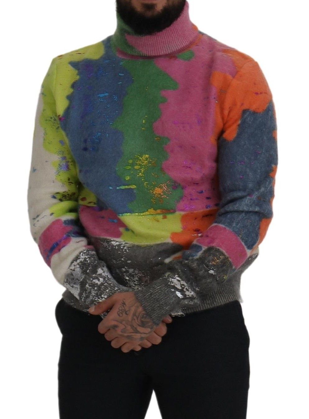 - Multicolor Turtleneck TV Motive Sweater