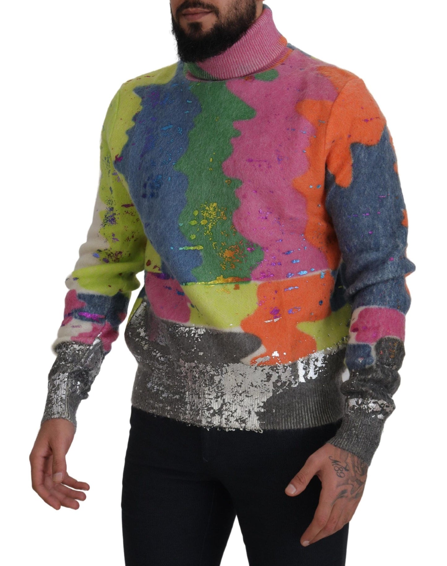 - Multicolor Turtleneck TV Motive Sweater
