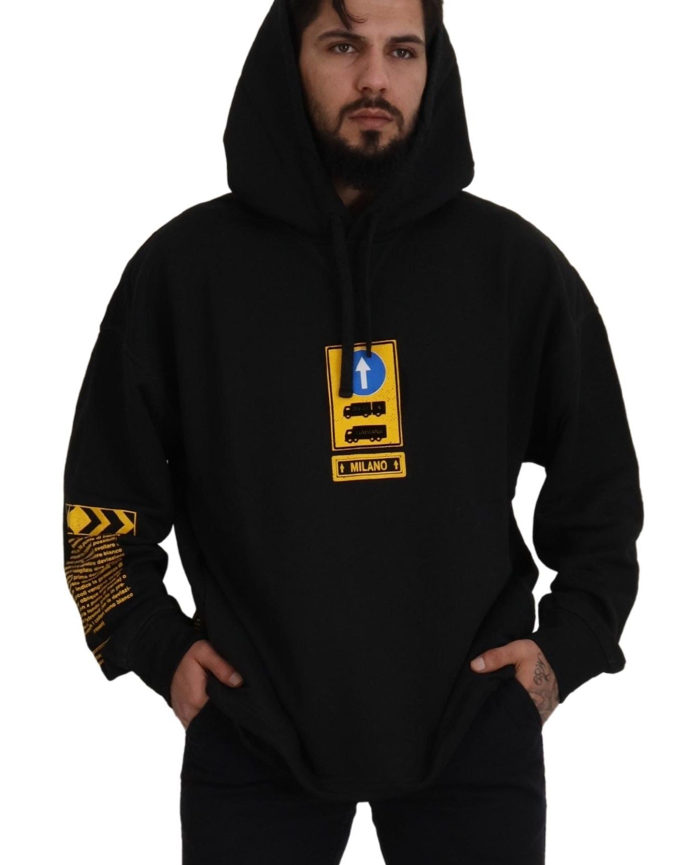- Elegant Black Cotton Hooded Sweater