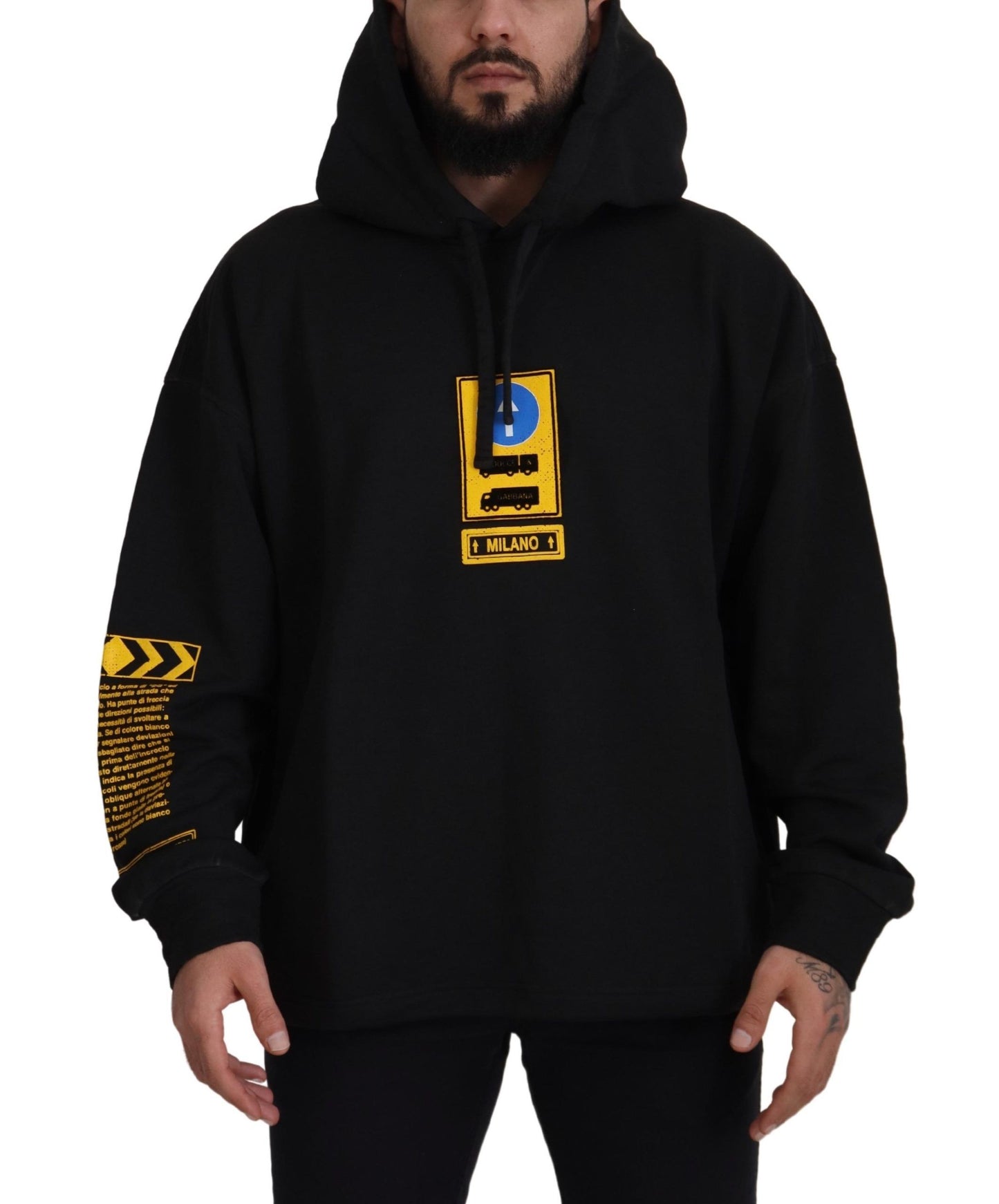 - Elegant Black Cotton Hooded Sweater