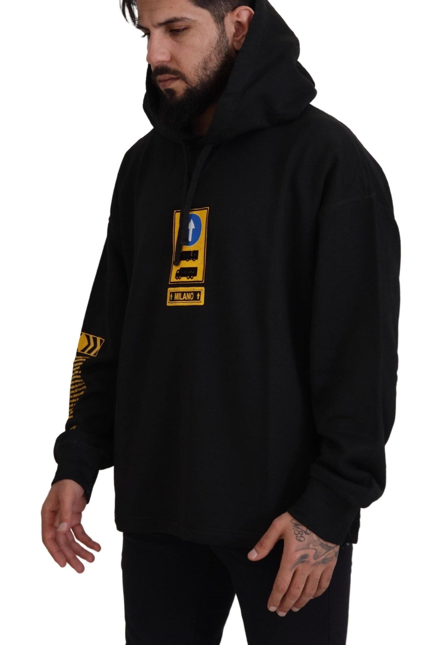 - Elegant Black Cotton Hooded Sweater