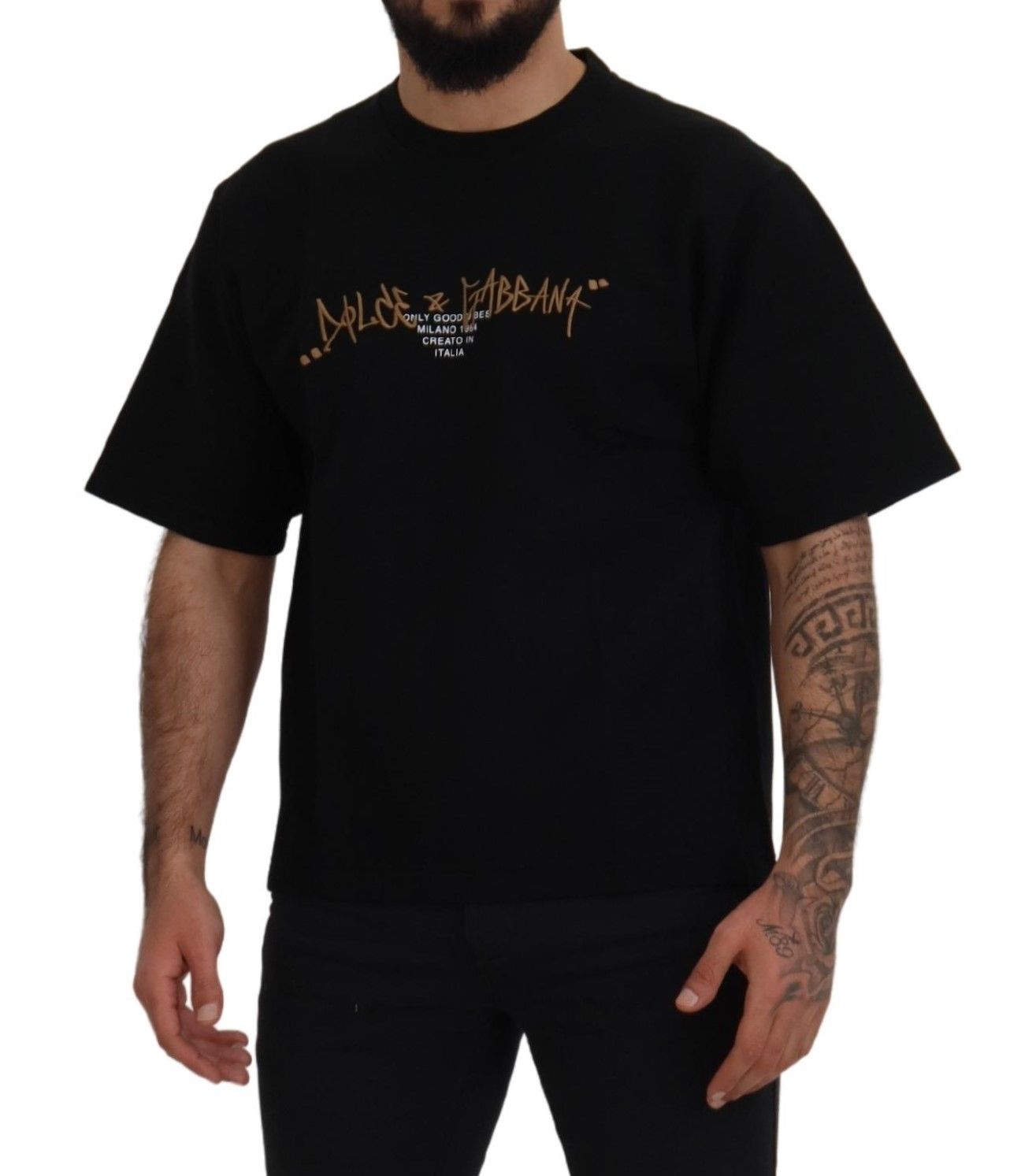 - Elegant Black Cotton Blend Crewneck T-Shirt