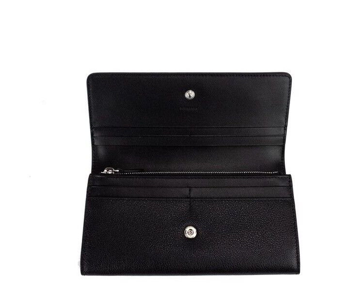 Burberry Porter Black Grained Leather Embossed Clutch Flap Wallet
