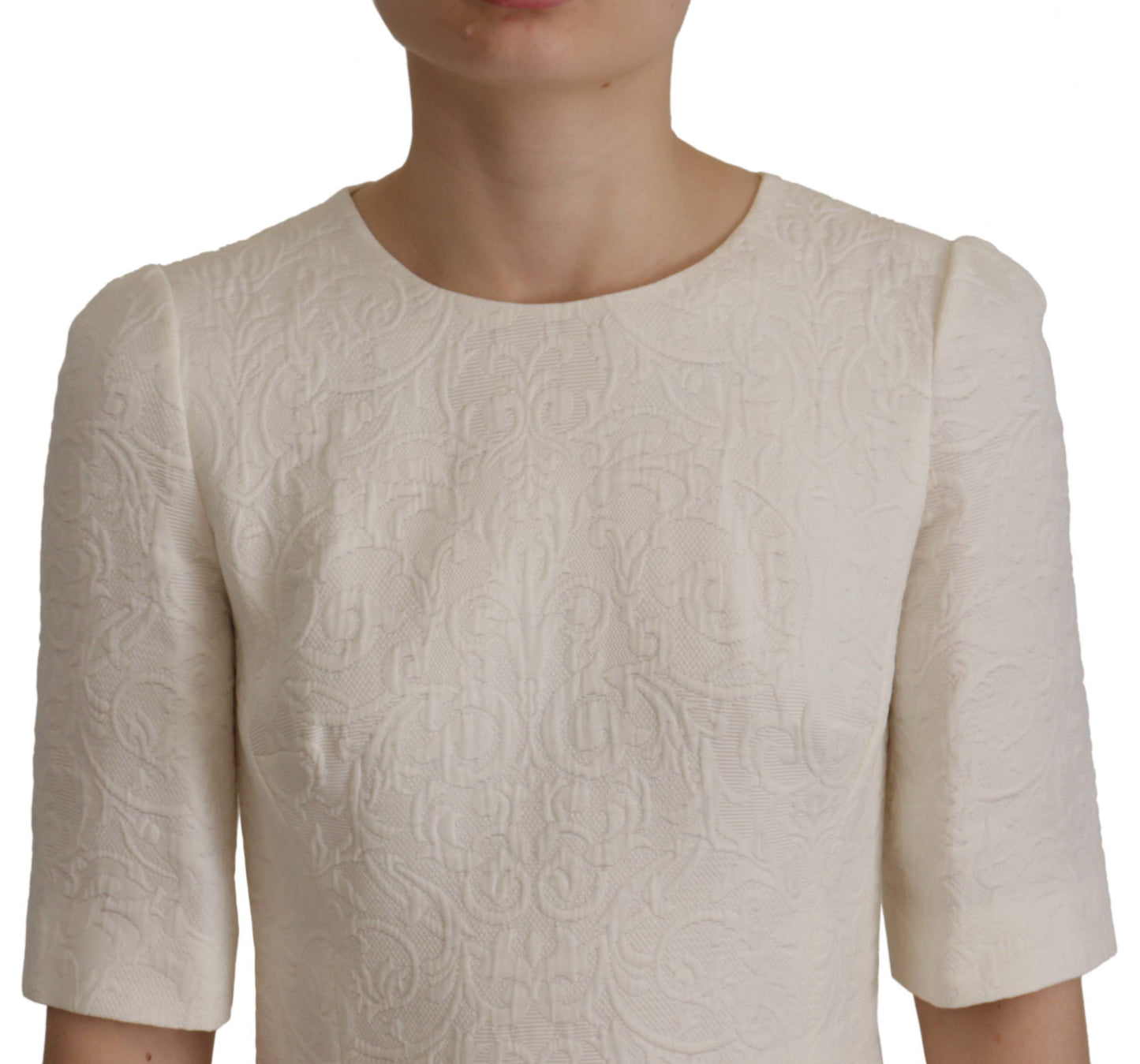 - Exquisite Jacquard Midi Dress in White
