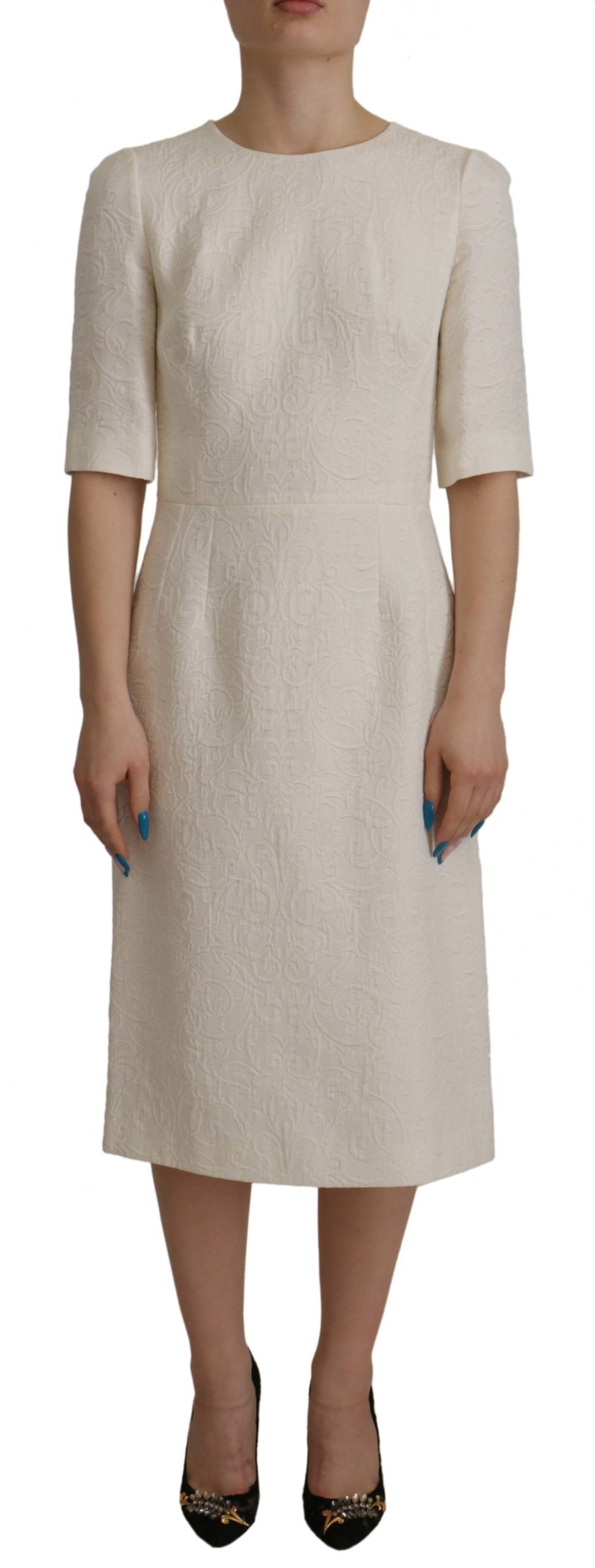 - Exquisite Jacquard Midi Dress in White