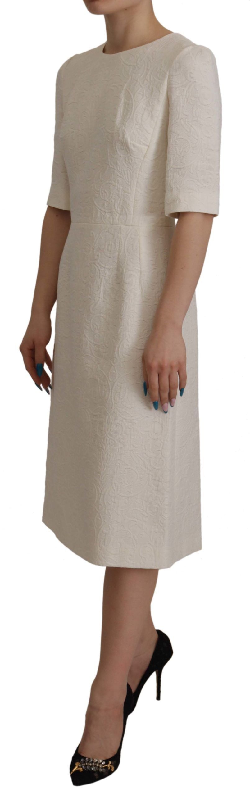 - Exquisite Jacquard Midi Dress in White