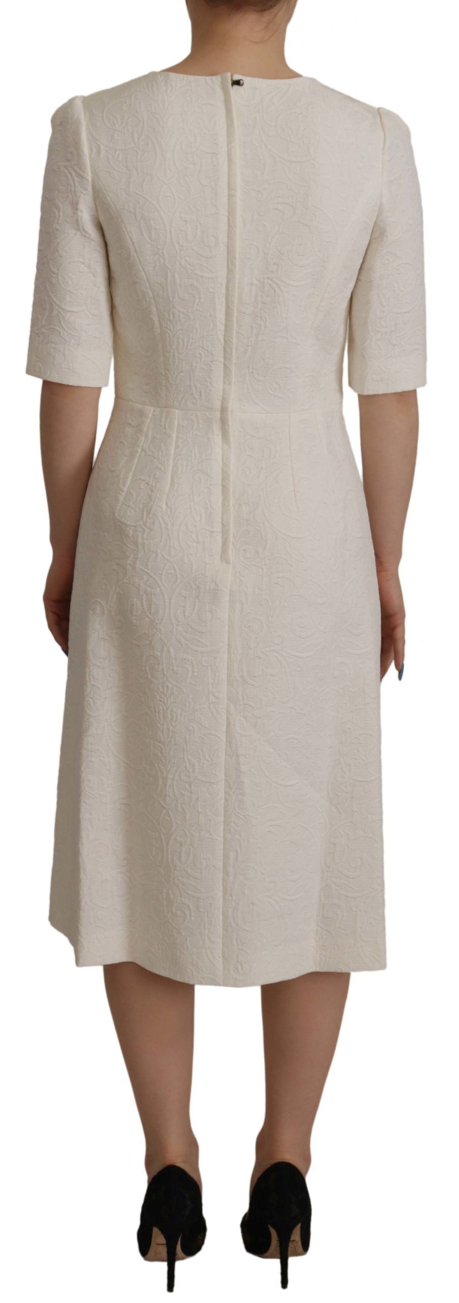 - Exquisite Jacquard Midi Dress in White