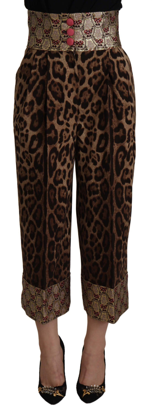 - High Waist Cropped Leopard Jacquard Pants