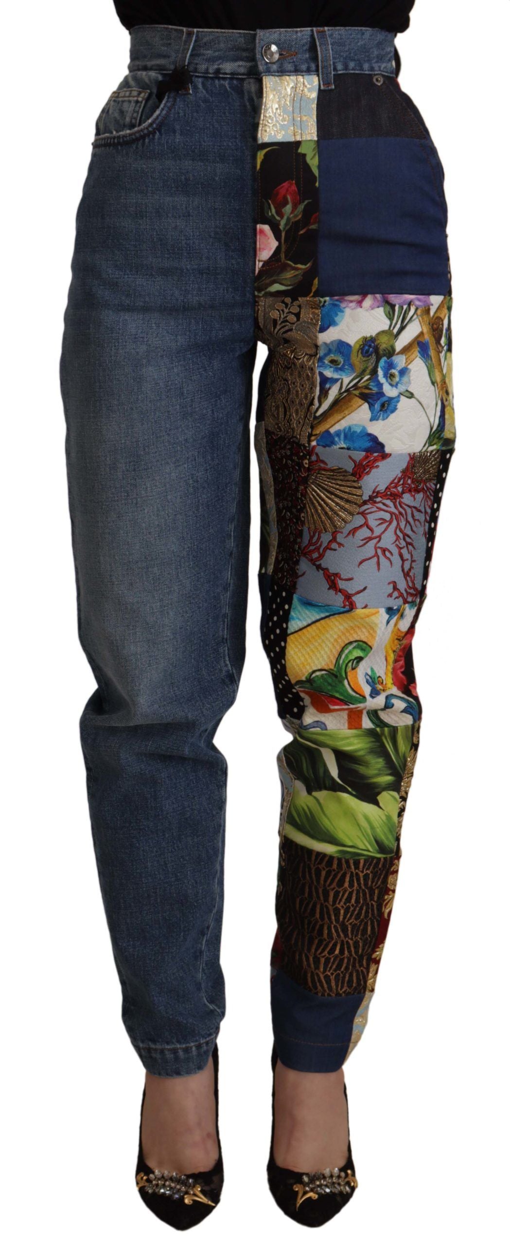 - Patchwork Jacquard Denim Relaxed Jeans