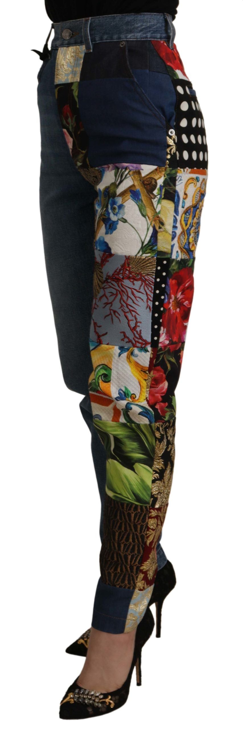 - Patchwork Jacquard Denim Relaxed Jeans