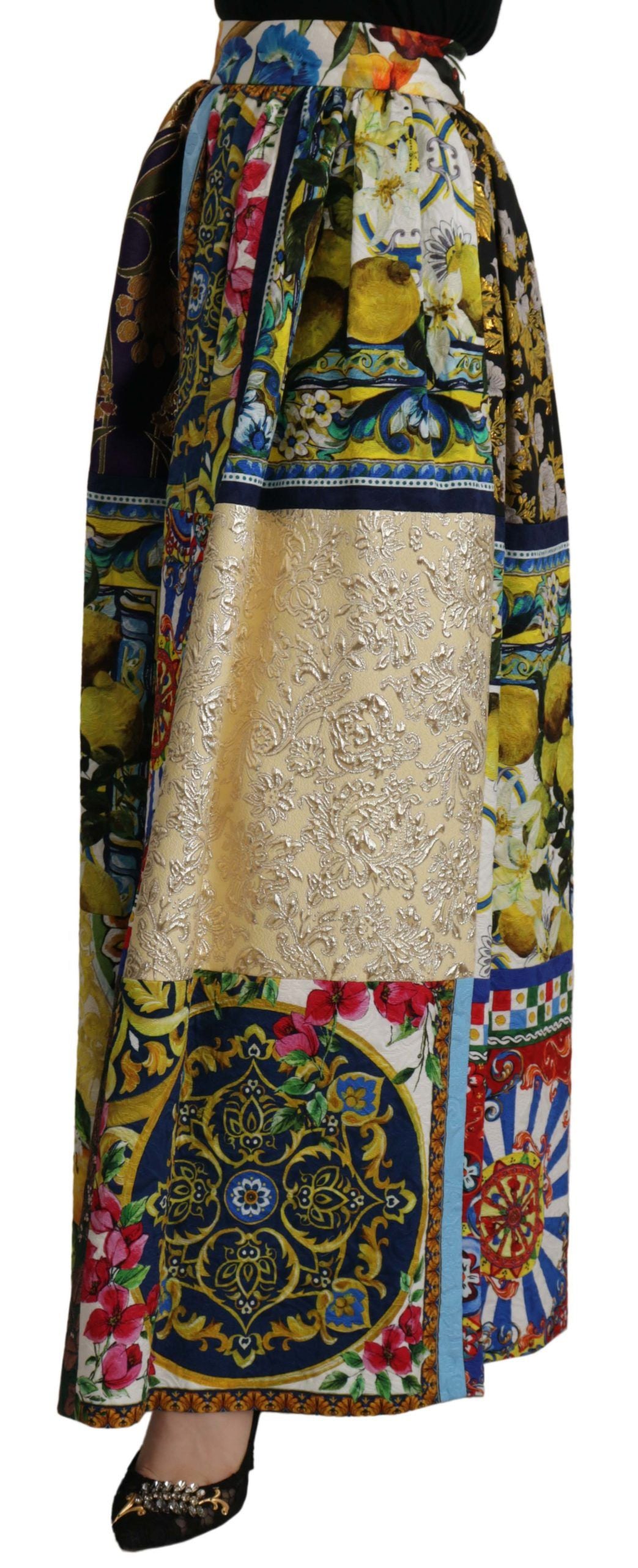 - High Waist Maxi Skirt with Sicilian Patterns