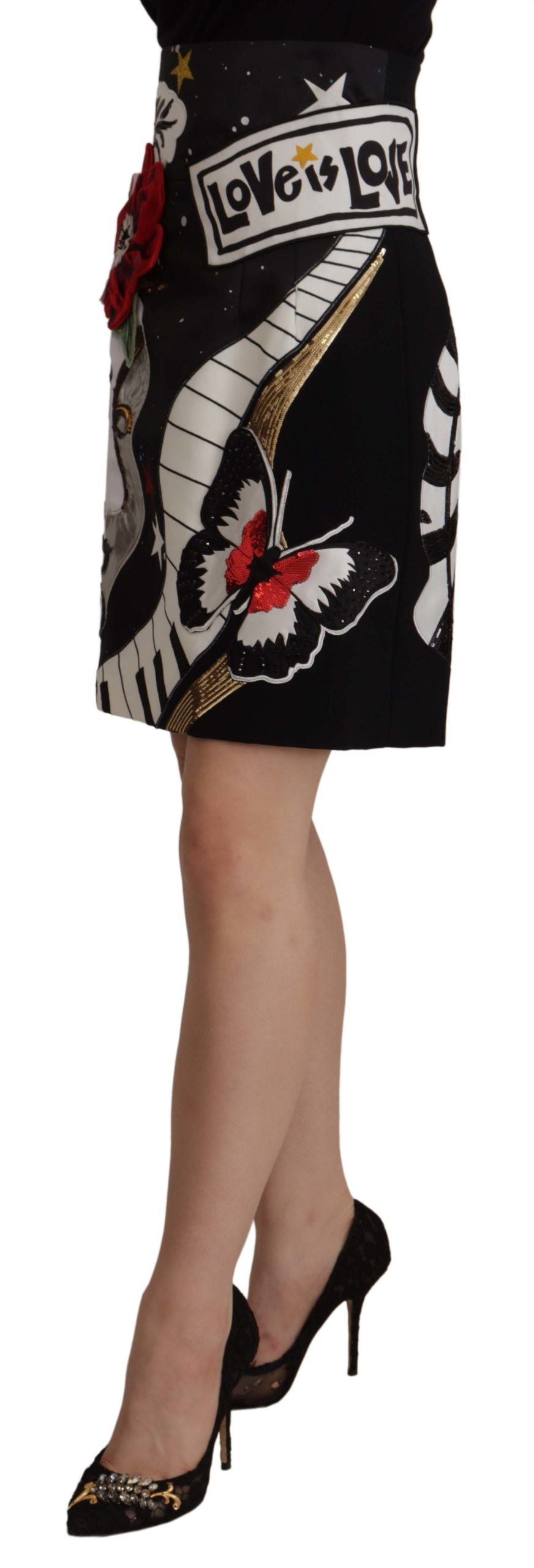 - High-Waist A-Line Embellished Black Skirt