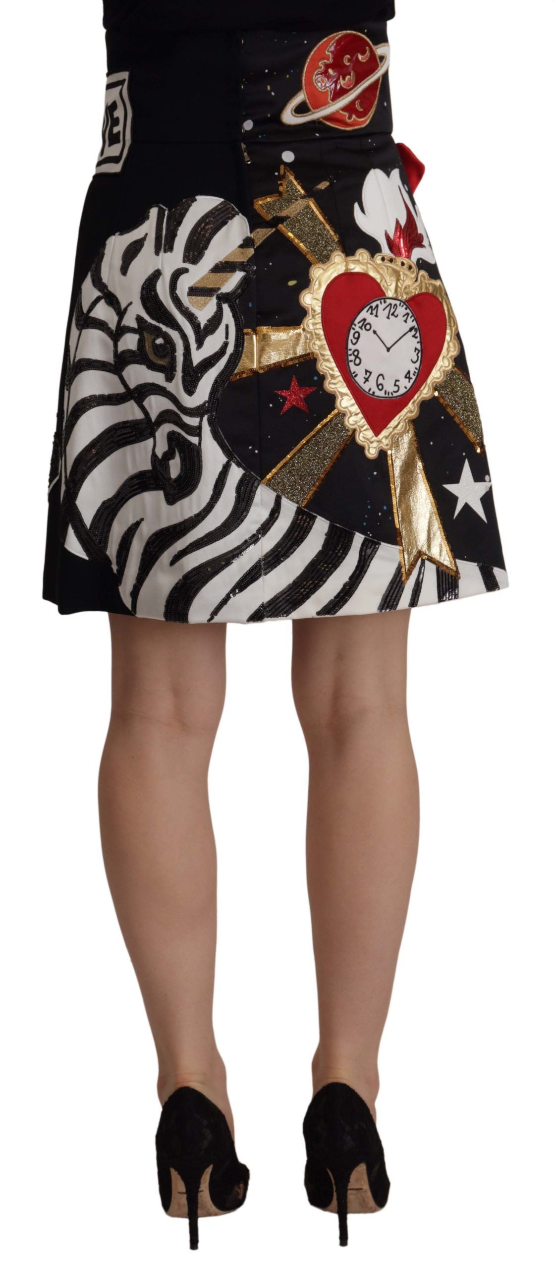 - High-Waist A-Line Embellished Black Skirt