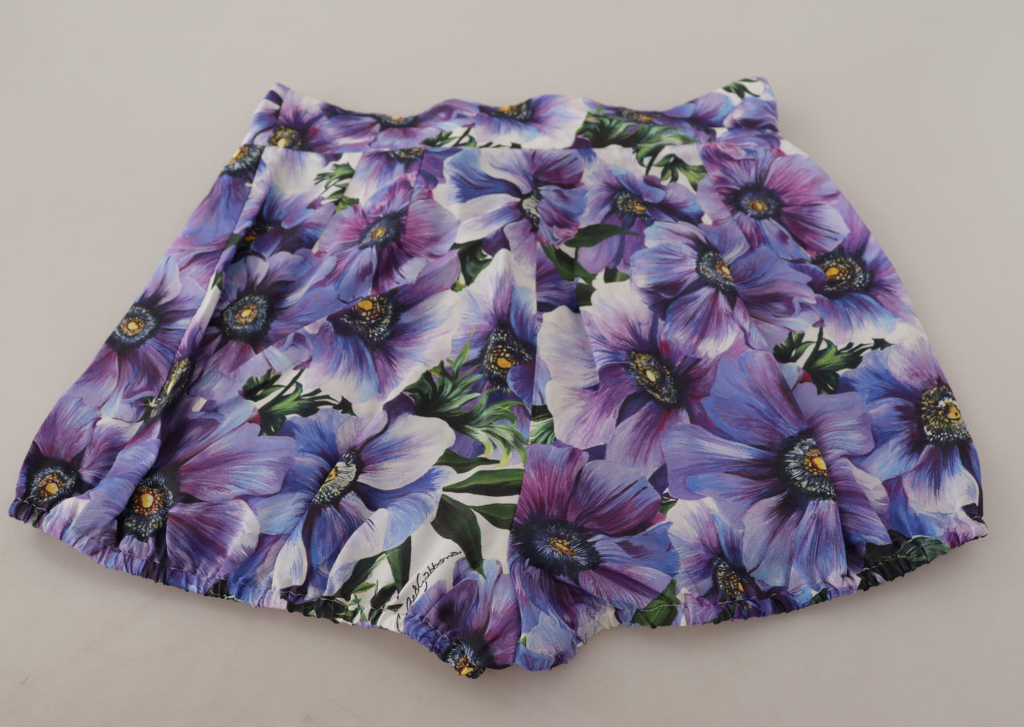Dolce & Gabbana Purple Anemone Floral Print High Waist Designer Shorts