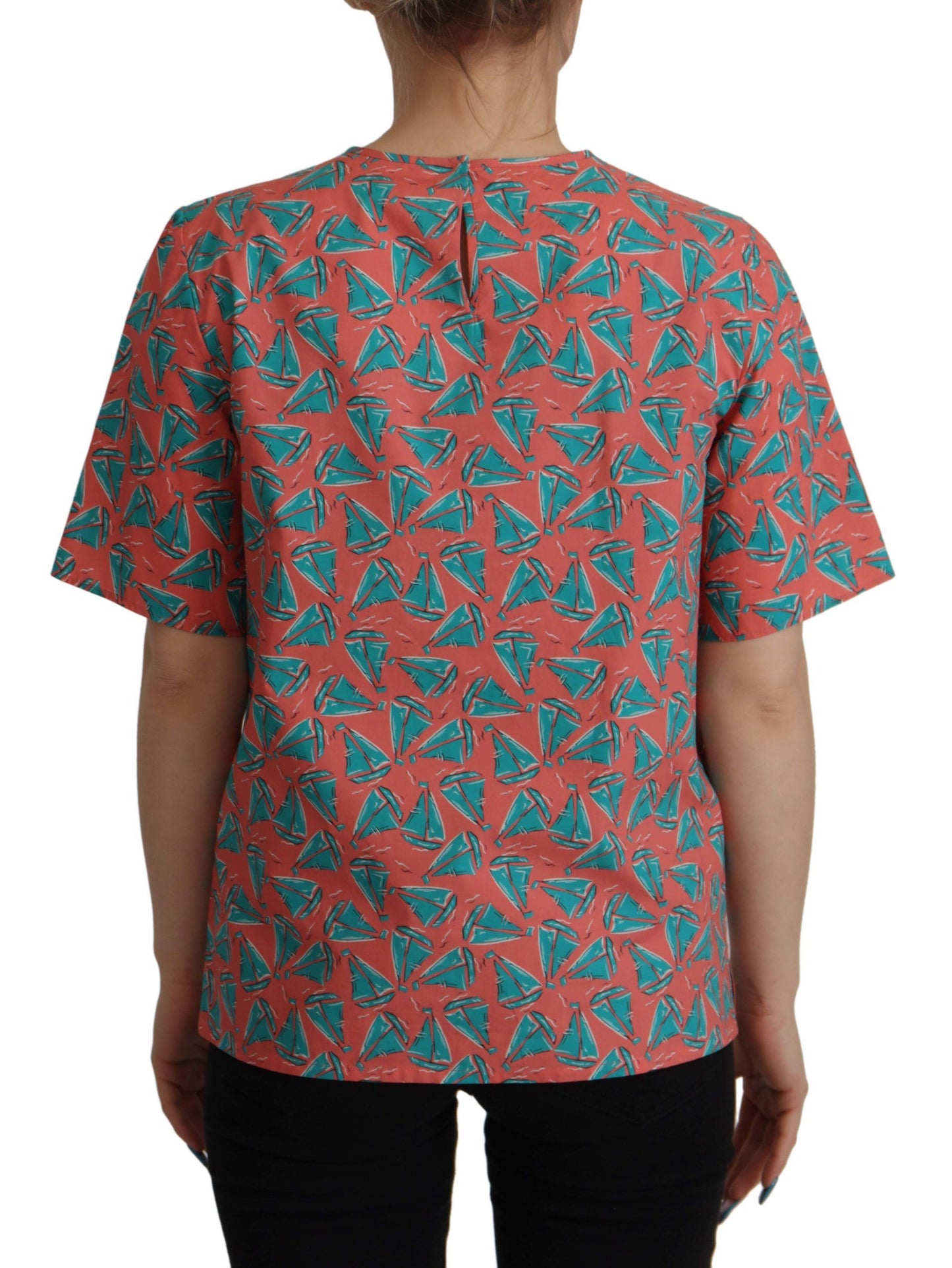 - Chic Pink Sailboat Print Cotton Top