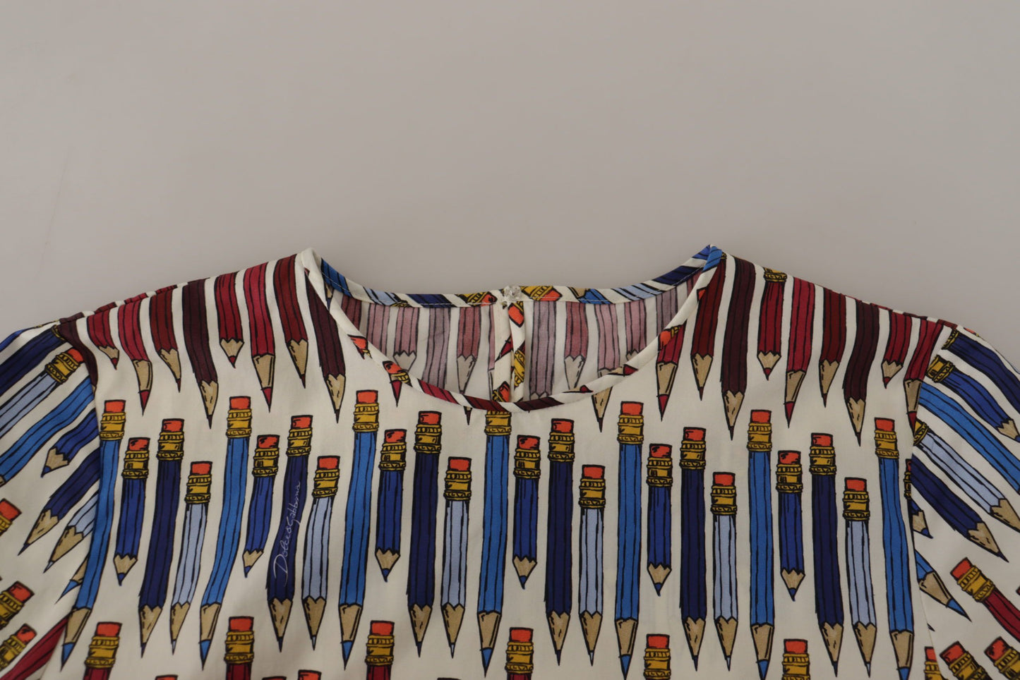 - Chic White Pencil Print Short Sleeve Blouse