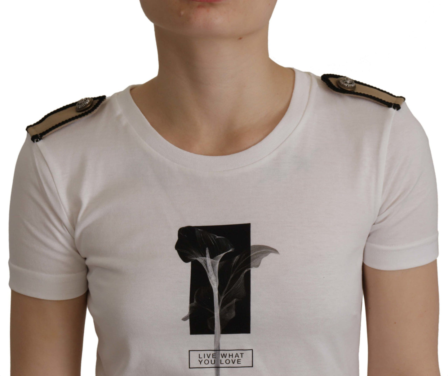 - Elegant Floral Crewneck Cotton Tee