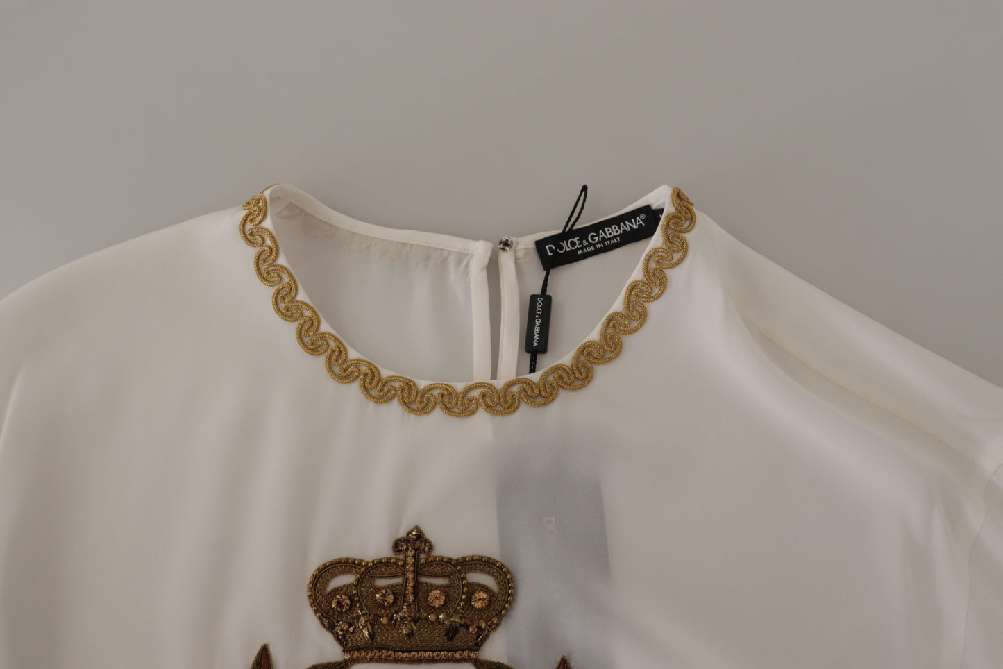 - Elegant Silk Blouse with Gold Crown Embroidery