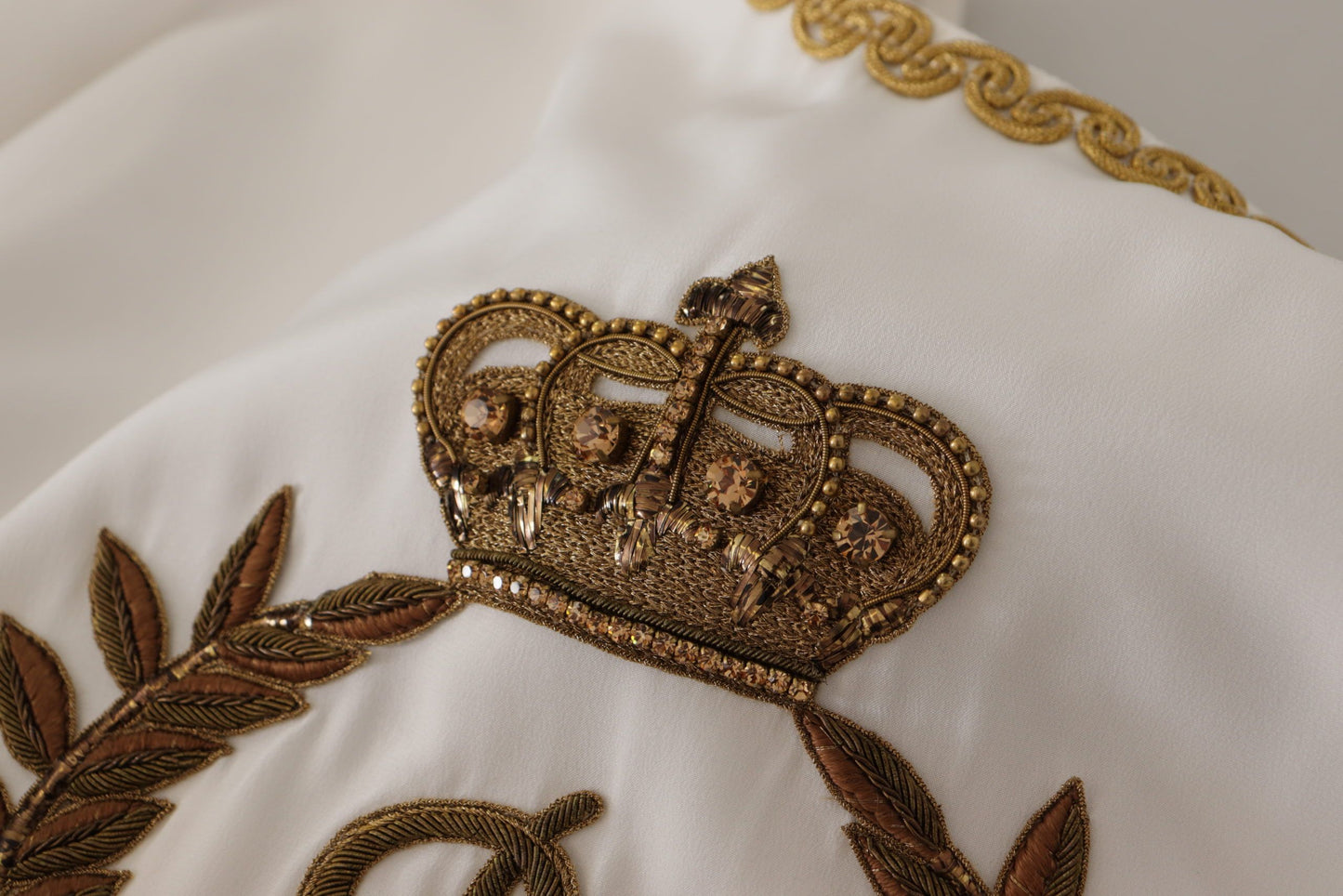 - Elegant Silk Blouse with Gold Crown Embroidery