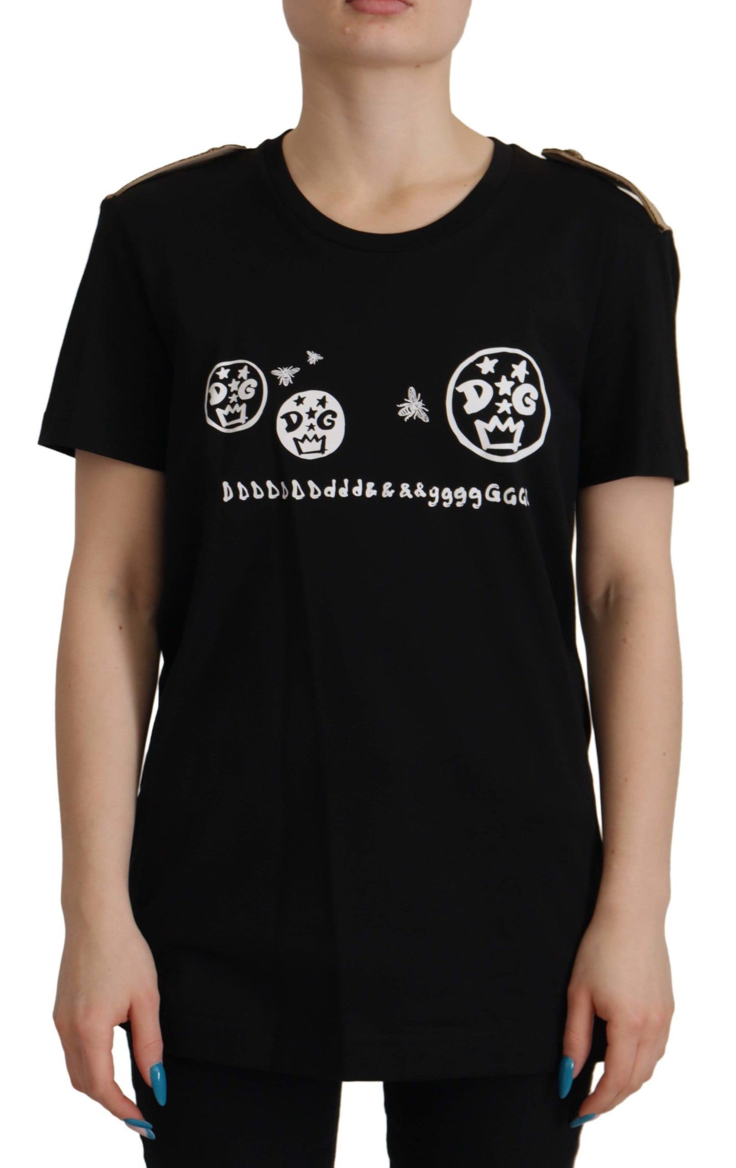 - Chic Black Logo Cotton Tee for Women