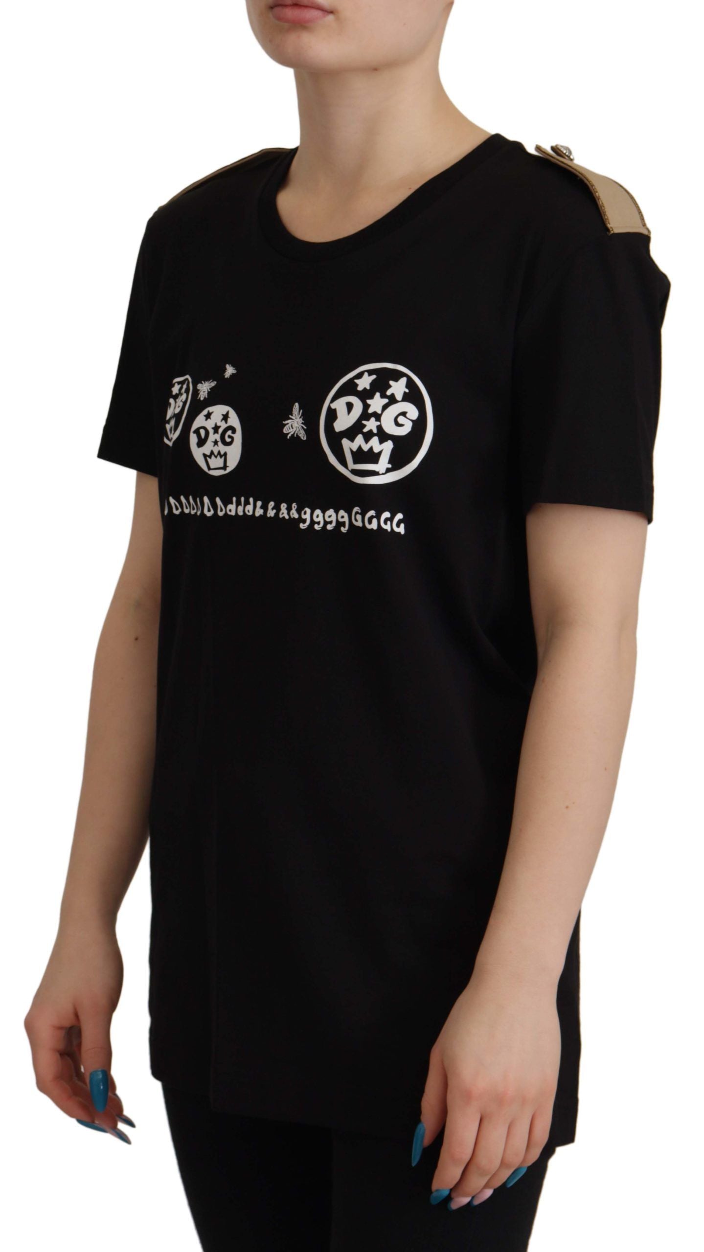 - Chic Black Logo Cotton Tee for Women