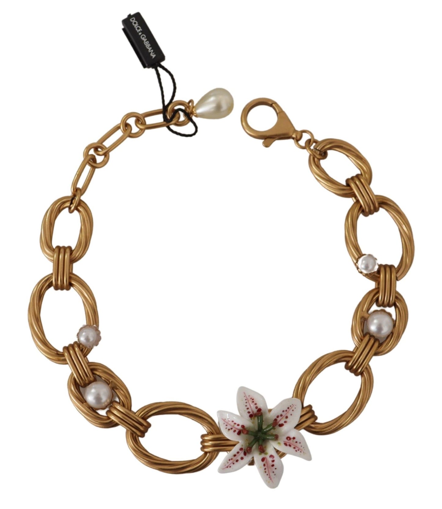 Dolce & Gabbana Elegant Gold Lily Flower Pendant Necklace