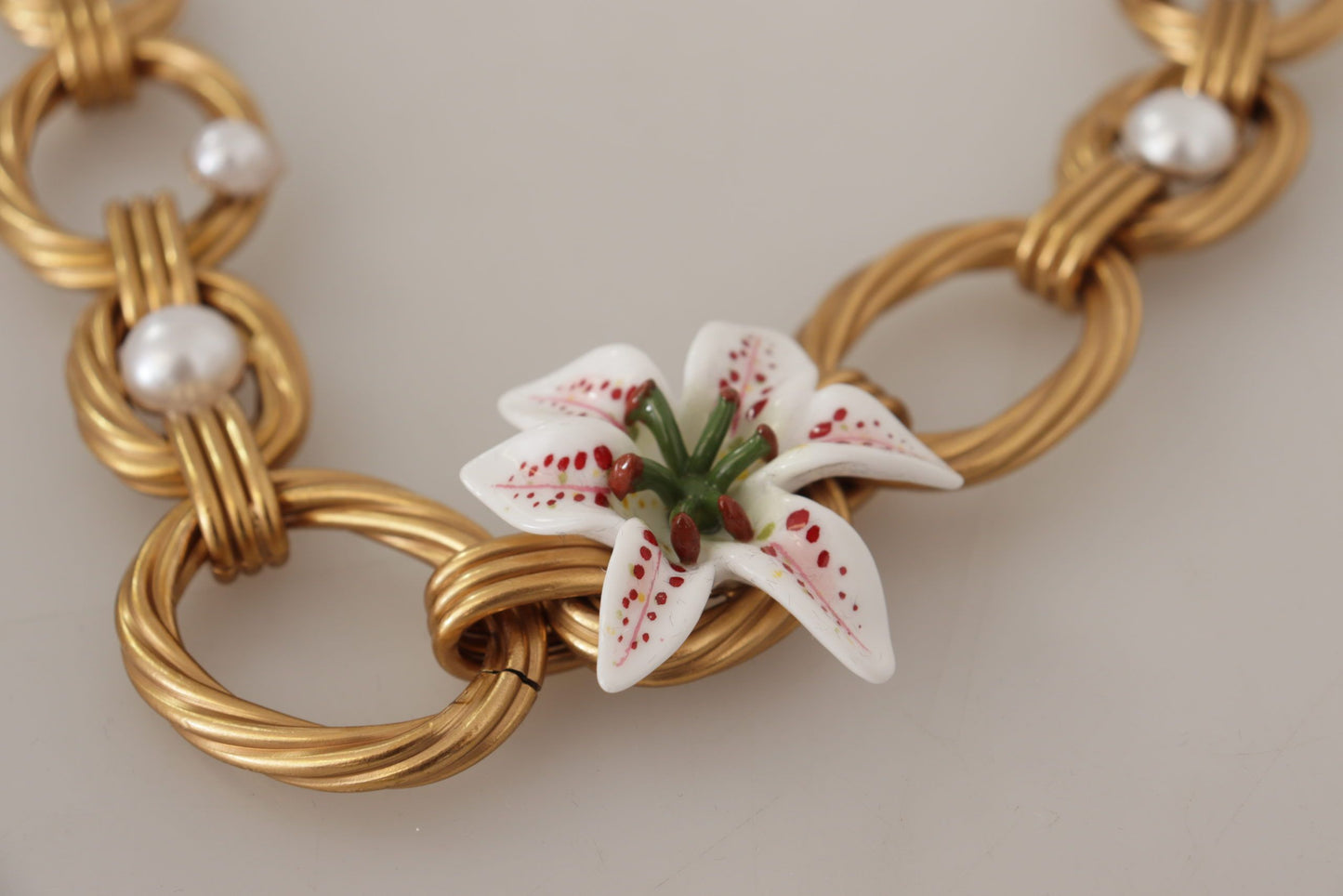 Dolce & Gabbana Elegant Gold Lily Flower Pendant Necklace