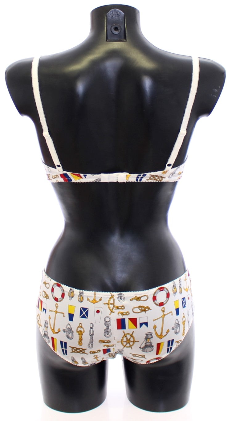 - Elegant White Sailor Print Lingerie Set