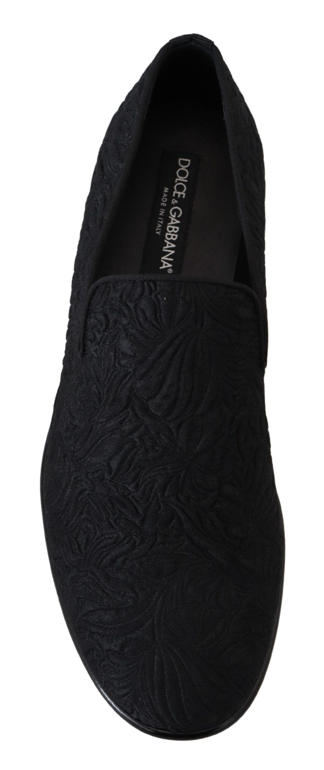 - Elegant Jacquard Black Loafers Slide On Flats