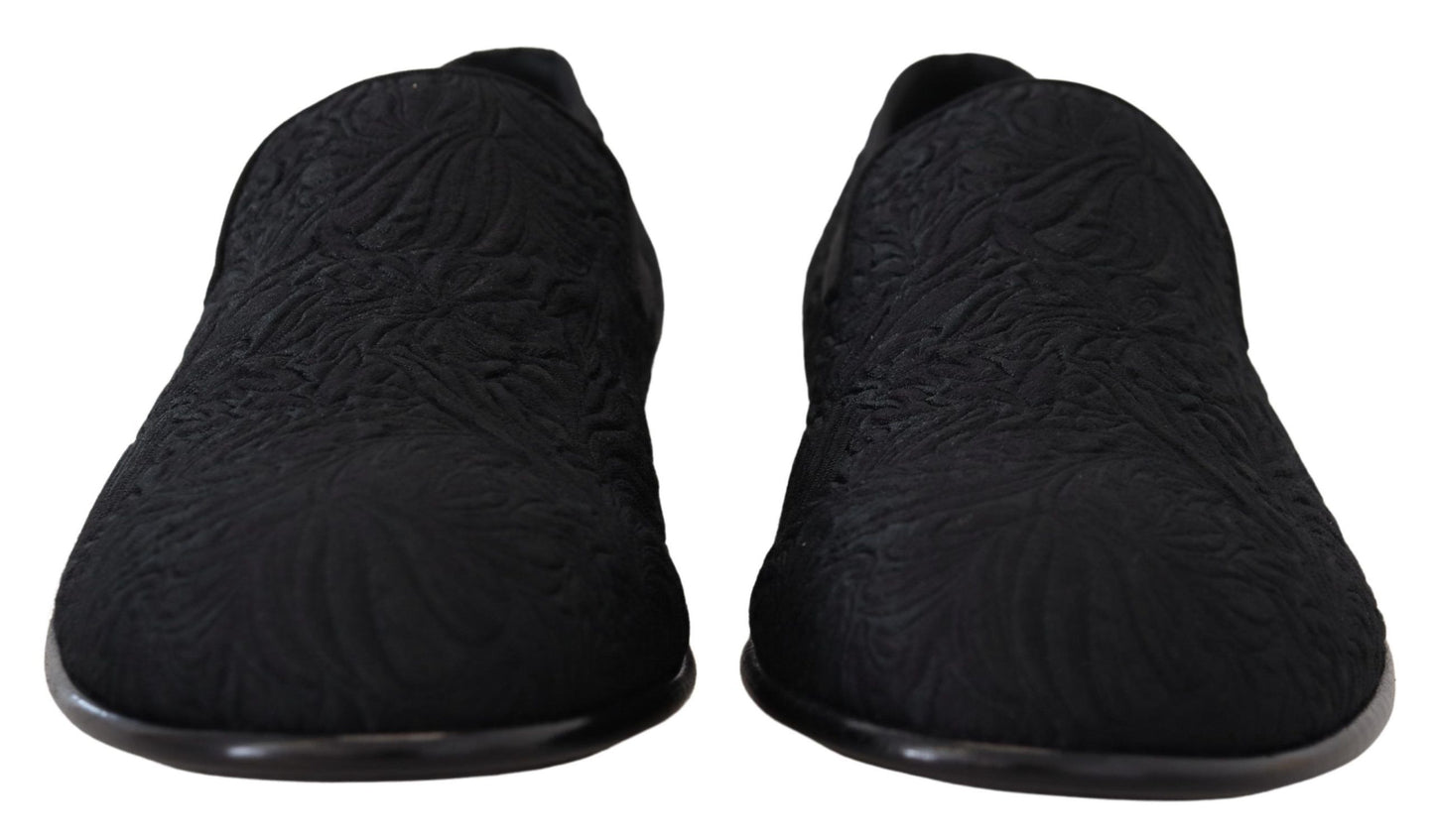 - Elegant Jacquard Black Loafers Slide On Flats