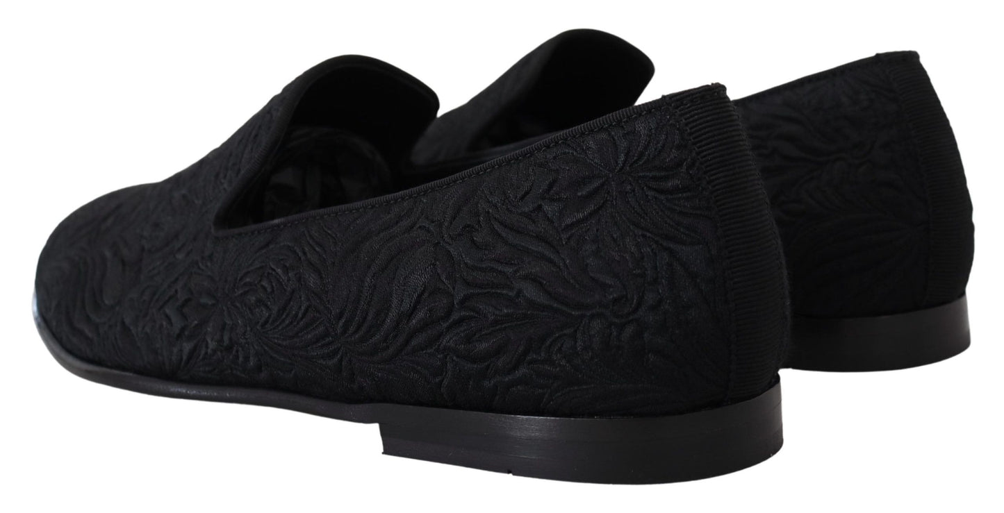 - Elegant Jacquard Black Loafers Slide On Flats