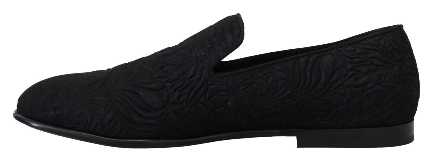 - Elegant Jacquard Black Loafers Slide On Flats