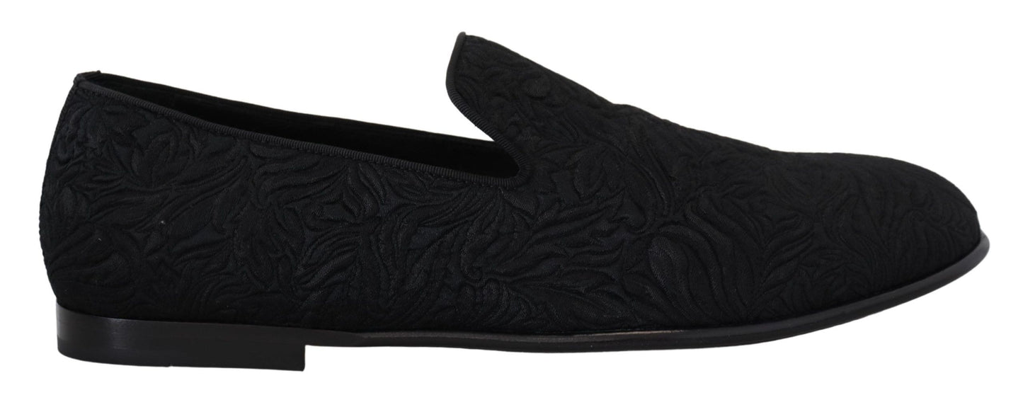- Elegant Jacquard Black Loafers Slide On Flats