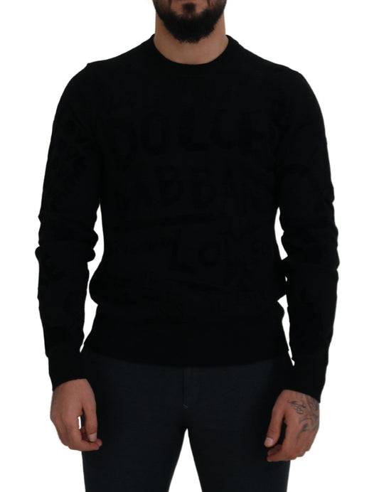 - Elegant Black Logo Wool Sweater