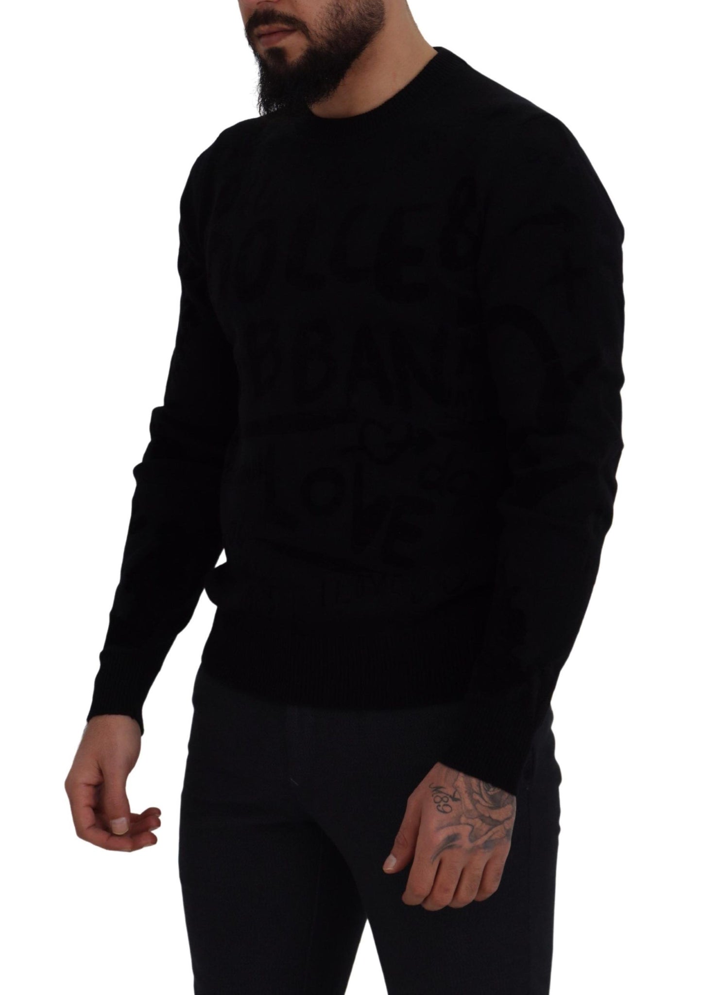 - Elegant Black Logo Wool Sweater