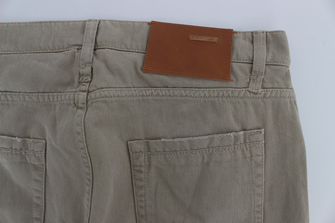 - Beige Straight Fit Cotton Jeans for Men